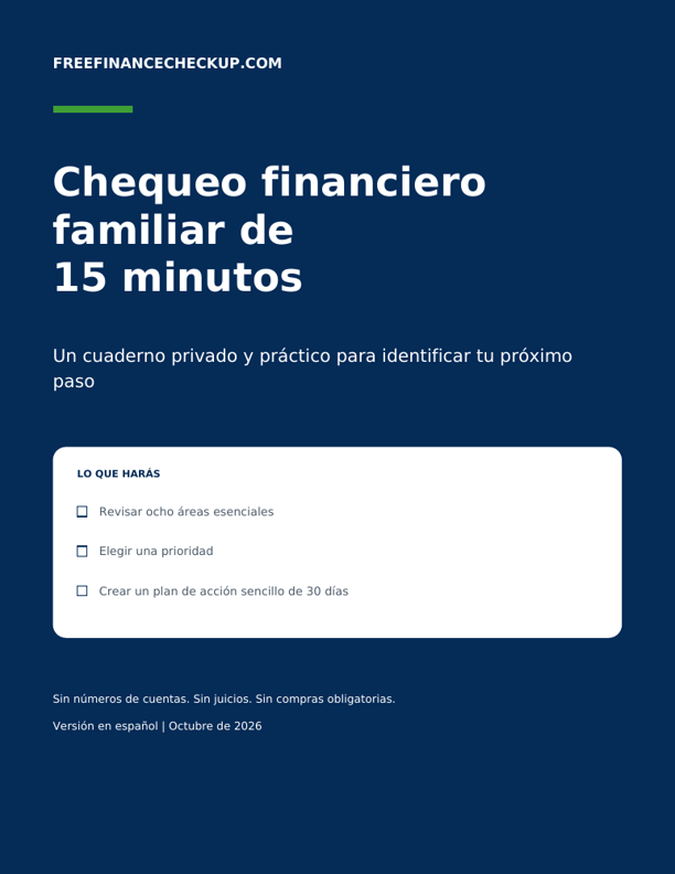 Portada del cuaderno de chequeo financiero familiar de 15 minutos